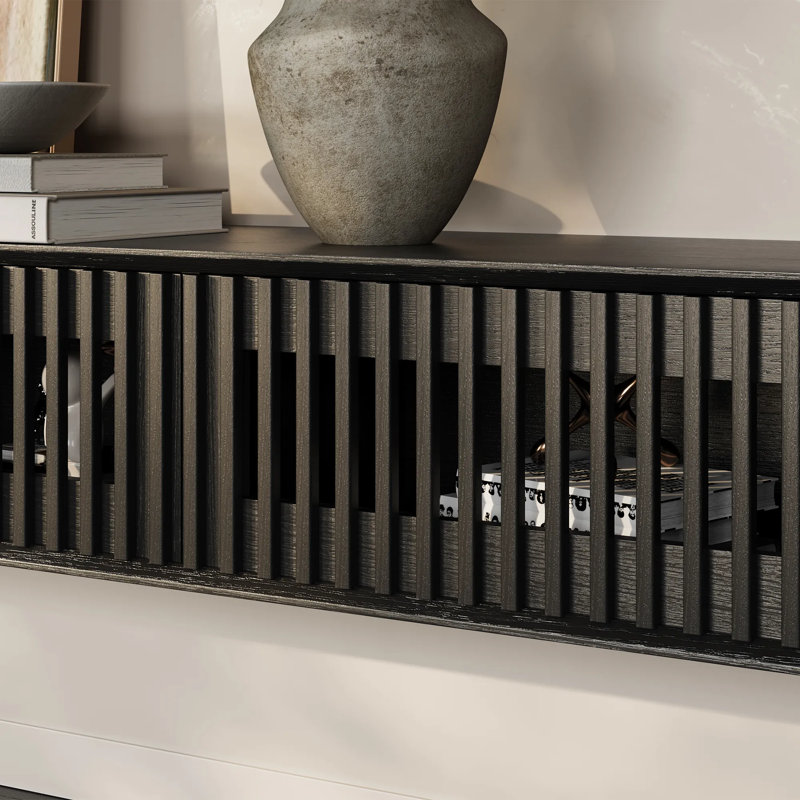 Modern Floating TV Stand, Fully-Assembled, Black, 11.02"H x 78.74"W x 15.75"D 
