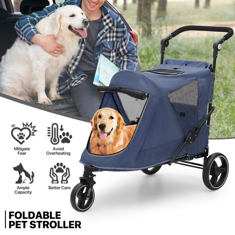 Large Steel Frame Pet Stroller with Rubber Wheels