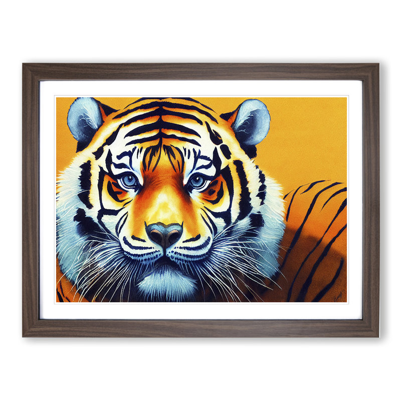 Tiger Portrait Vol.3 - Single Picture Frame Print, 34cm H x 46cm W x 2cm D, Walnut