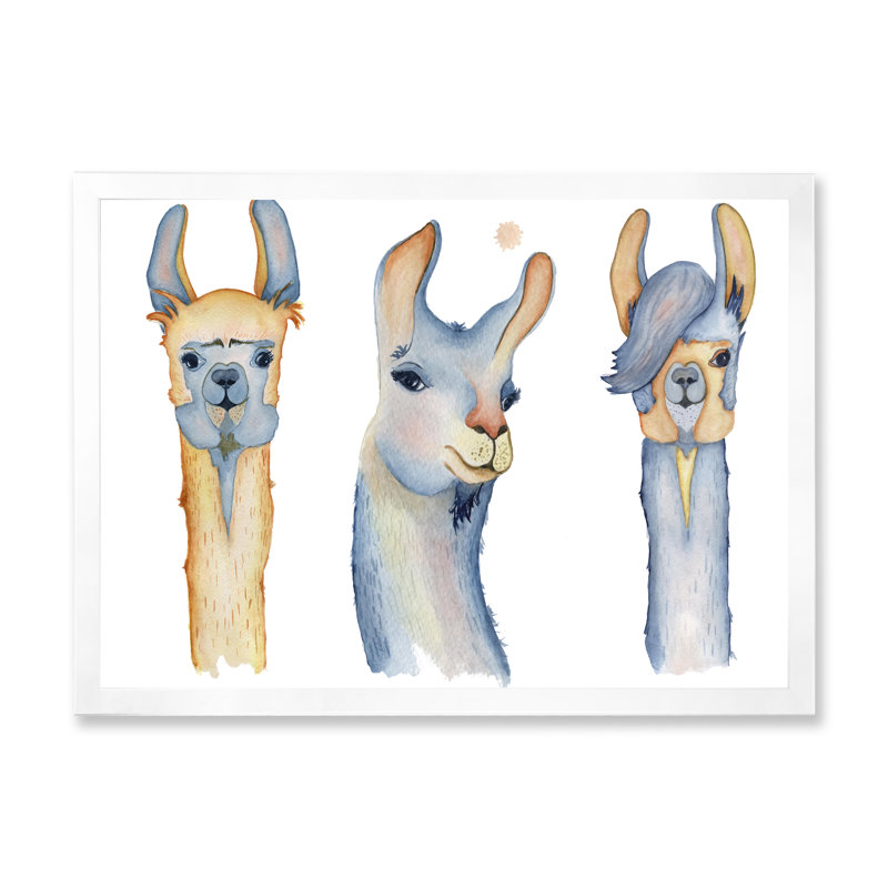 Dessin de joli lama II - reproduction sur toile, H 34 po x l 44 po, Cadre photo blanc