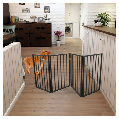 Freestanding Solid Wood Pet Gate for Doorways and Stairs, Foldable Dog Barrier in Dark Brown