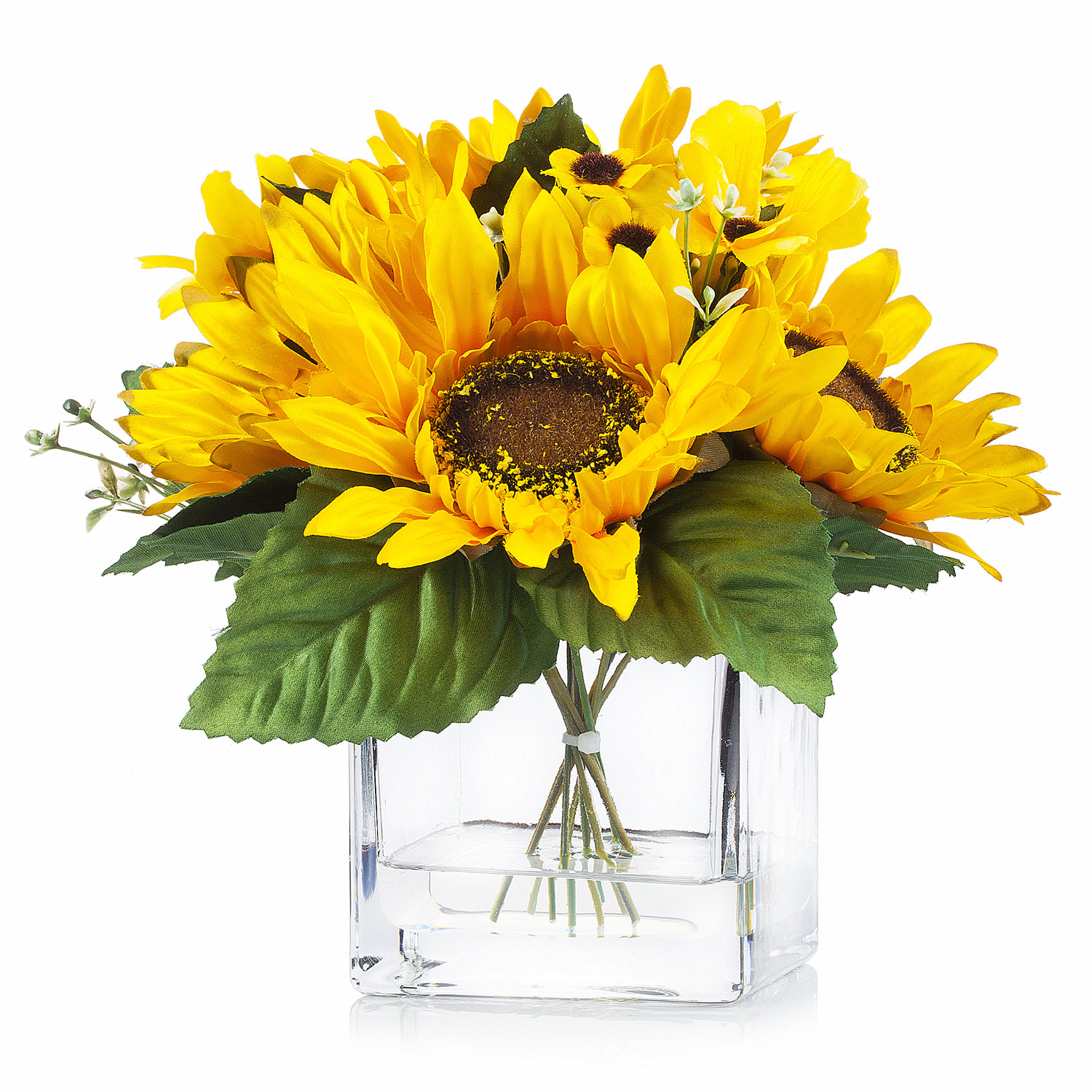 Primrue Artificial Silk Sunflower Arrangement In Clear Glass Vase With ...