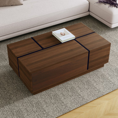 Rectangular Sliding Top Coffee Table with 2 Drawers and 2 Hidden Storage for Living Room 47.2"