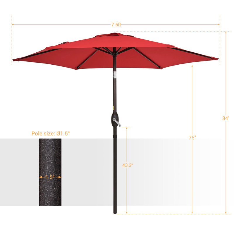 Kahoka 7.5' Outdoor Patio Market Umbrella with Push Button Tilt, All-Weather Table Umbrella for Deck Backyard Garden