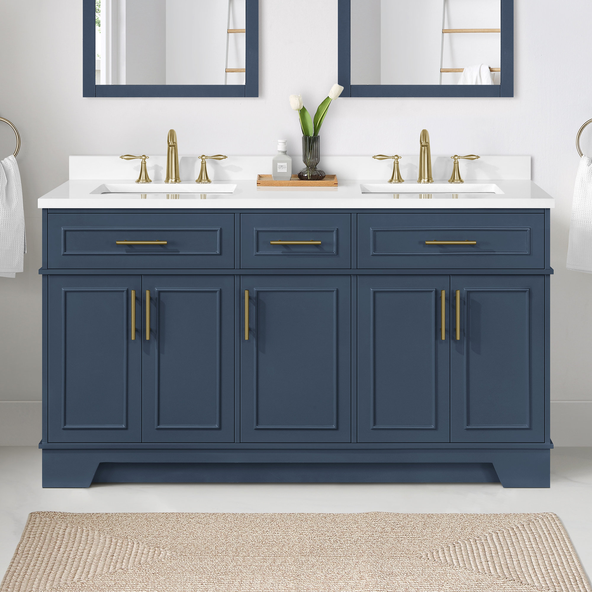 Ove Decors OVE Decors Emery 60-in Midnight Blue Double Sink Bathroom Vanity with White ...