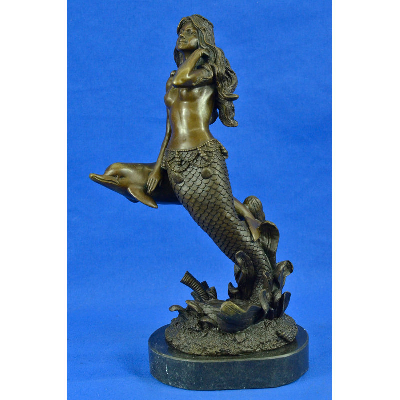 Highland Dunes Calypso Mermaid and Dolphin Sculpture | Wayfair