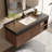 48" Modern Floading Single Bathroom Vanities, Brown Solid Wood, Black Stone Table top, 2 Drawers