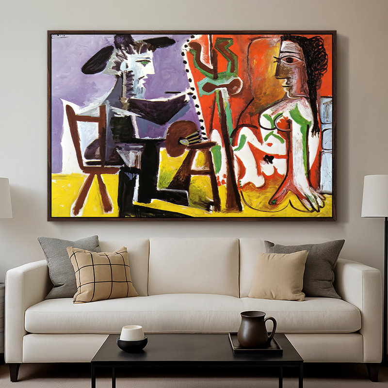 «The Painter and His Model ,63», Pablo Picasso, toile tendue avec châssis, 26 x 40, Noyer