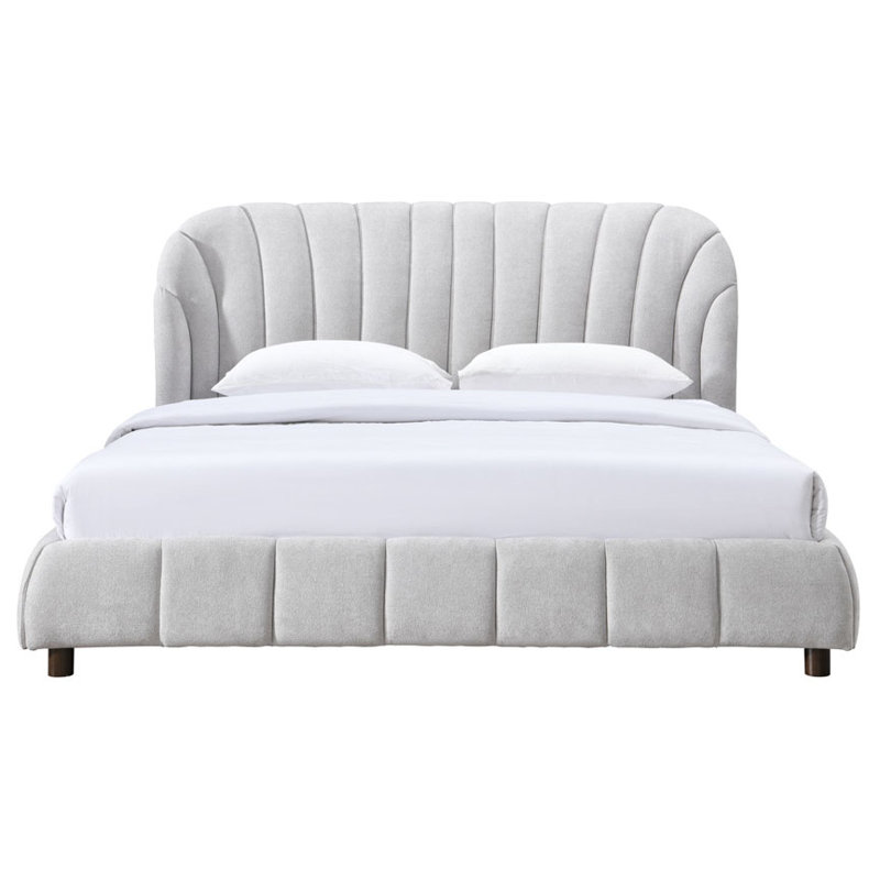 Tillie Channel Tufted Queen Bed, Light Gray/Walnut, Queen