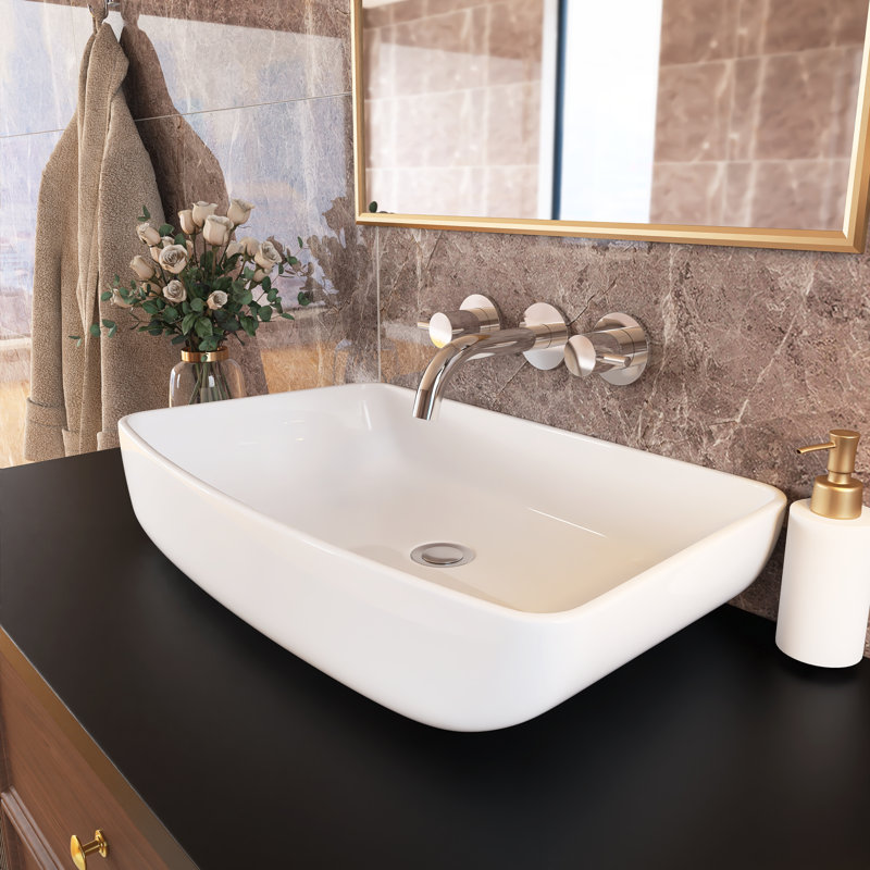 Lavabo de salle de bain vasque rectangulaire 24 po x 15 po en céramique blanche