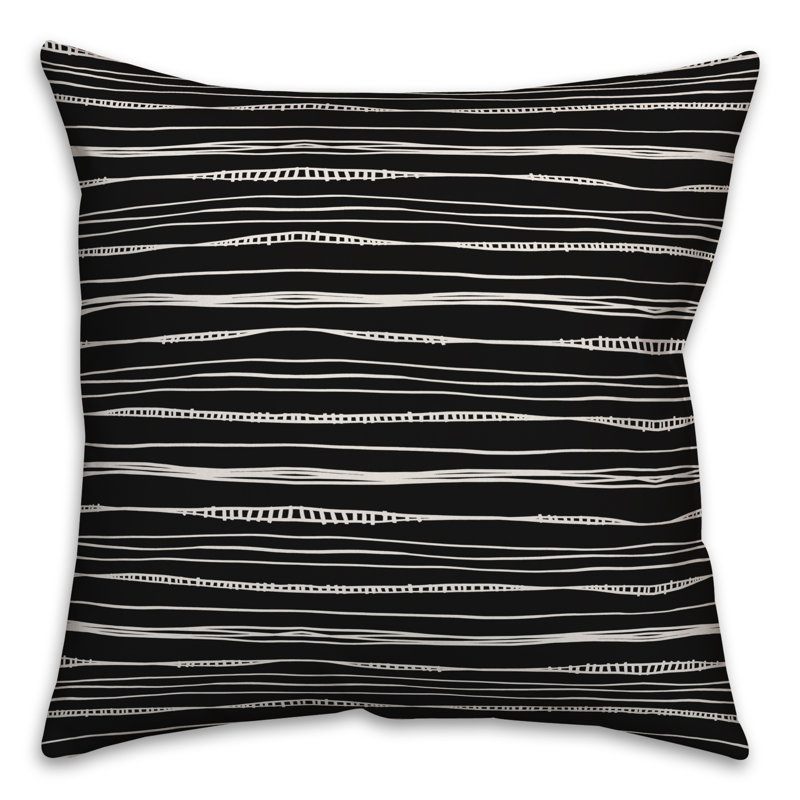 Coussin Kansas, 18" x 18", Noir rayé 2