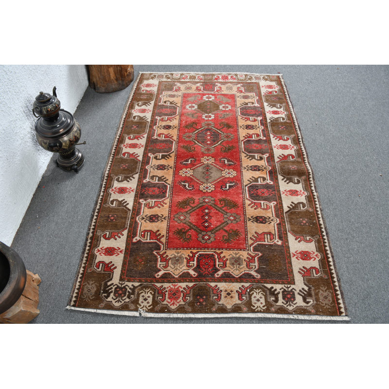 Tapis décoratif antique turc parfait pour un salon élégant et traditionnel rouge / vert