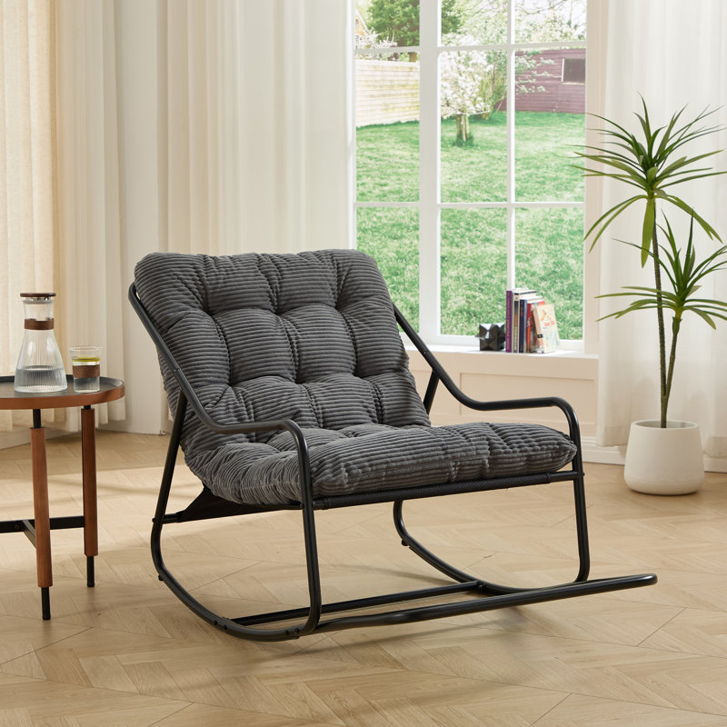 Chaise berçante d'extérieur avec coussin épais, Gray, Black
