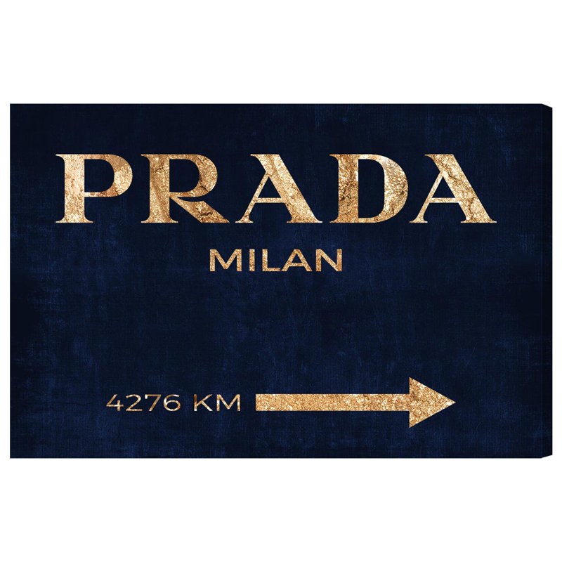Milan - reproduction d'art textuel sur toile tendue, H 10 po x l 15 po x P 1,5 po, Bleu marine / doré