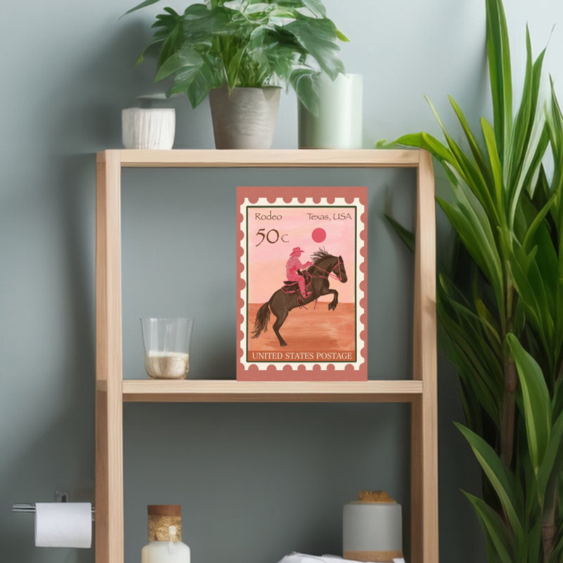 Texas Rodeo Rider, rétro, cheval abstrait, paysage coucher de soleil, art mural, H 18 po x l 12 po