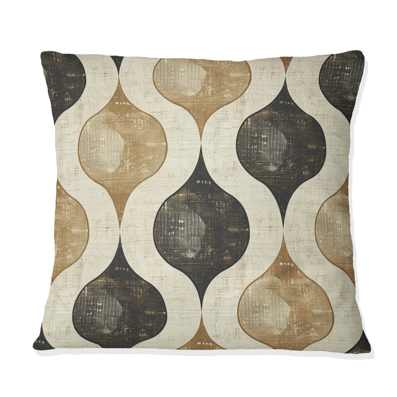 Brown Beige Ogee Patterns I - Modern Throw Pillow, 18"H x 18"W