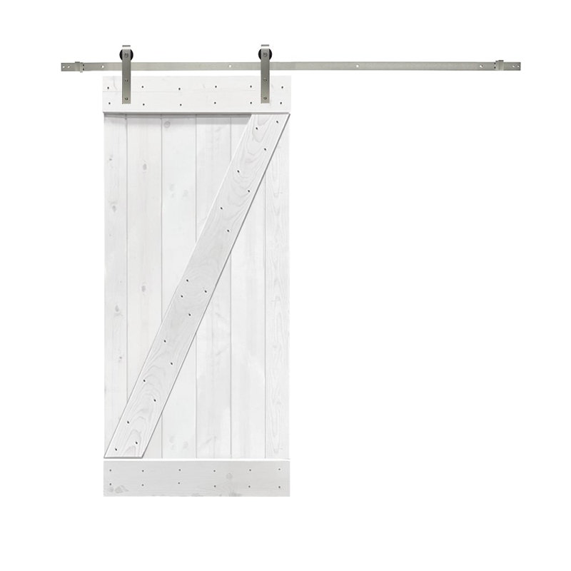 Porte de grange peinte en bois et en métal avec ensemble de quincaillerie d’installation, 36 po x 84 po, Acier inoxydable