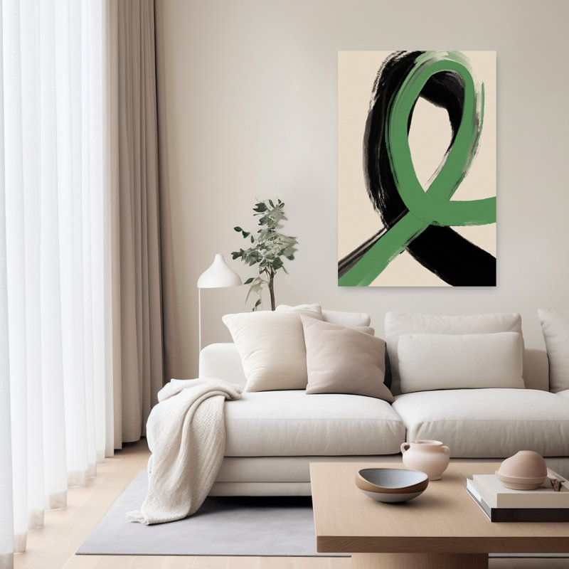 Green Ribbon Flow Abstract Contemporary Minimalist Wall Art Print by Treechild - Wrapped Canvas Print, 152.4cm H x 101.6cm W