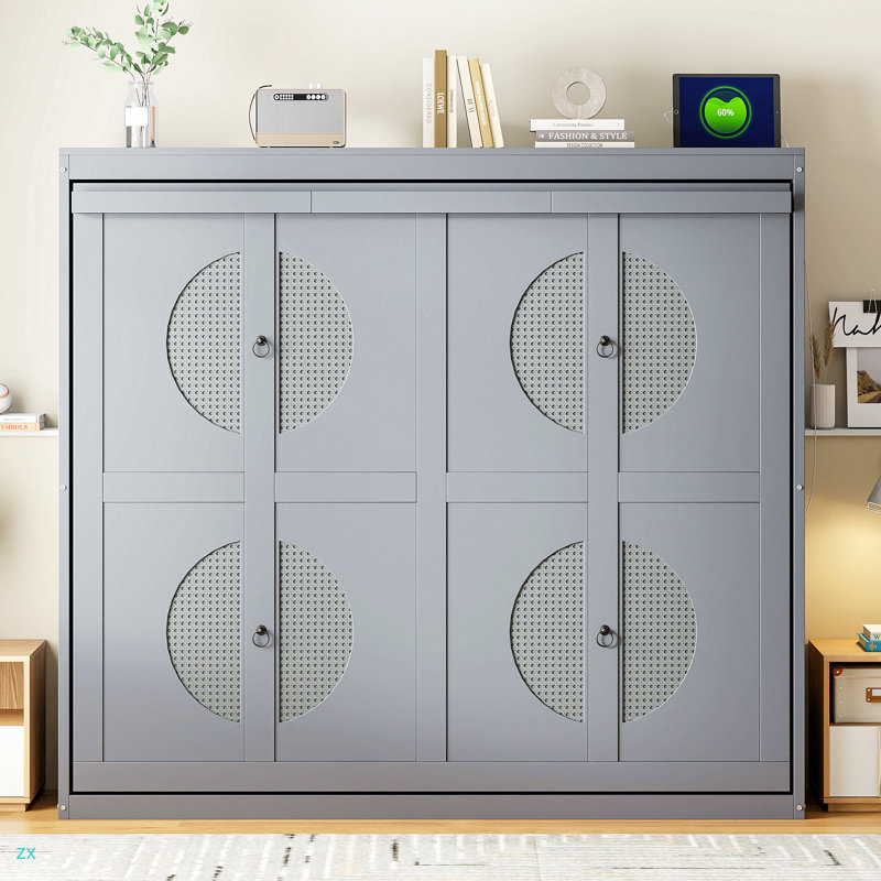 Lit escamotable double pleine grandeur, Gris, Lit double