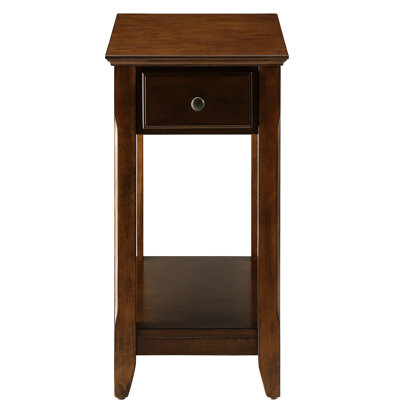 Table d'appoint en noyer massif en bois massif - Solution de rangement polyvalente Conception améliorée pratique avec structure de tiroir de longue durée Poignée en bronze Forme rectangulaire sophistiquée
