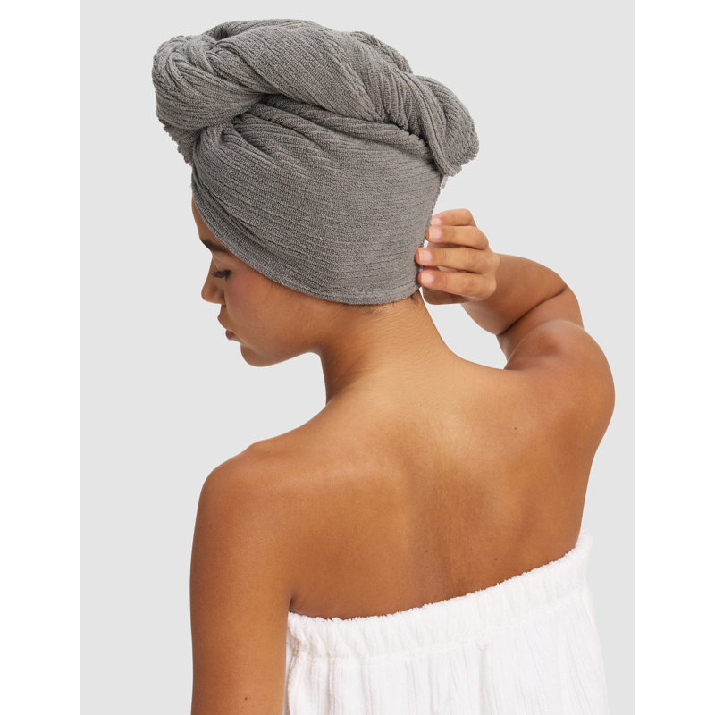 Ribbed Terry Hair Towels, Charcoal
