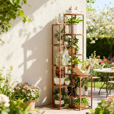 Tall Corner Plant Stand For Indoor Outdoor Use, 72 Inch Wood Plant Shelf Holder With 8 Shelves For Multiple Pots, Patio Balcony Garden Office Home Decor