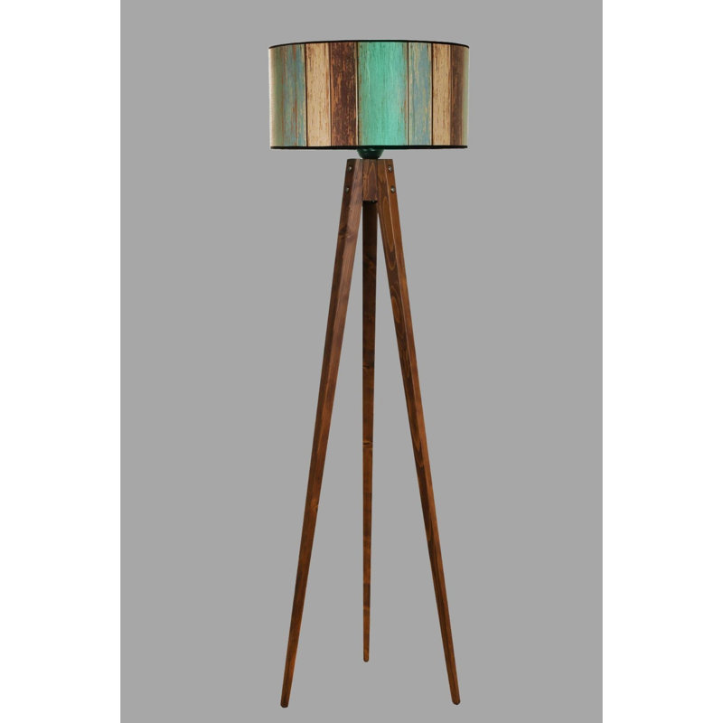 Luro Elegant Wooden Floor Lamp with Fabric Shade, 60W E27 Socket, 24 cm Shade Length & 17.7 in Diameter | Total Height: 5 ft | Durable Electrostatic Oven Dried Paint | On/Off Switch | Perfect for Living Room & Bedroom Decor