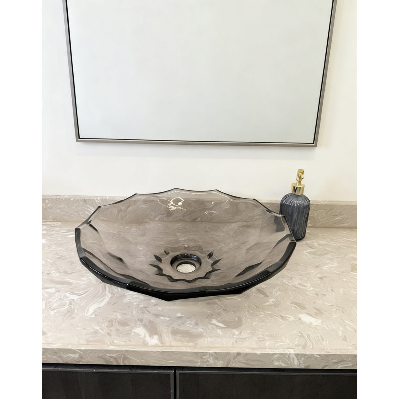 Transparent Glass Vessel Sink, Modern Vanity Bowl With Pop-up Drain For Bathroom | Lav-fws103
