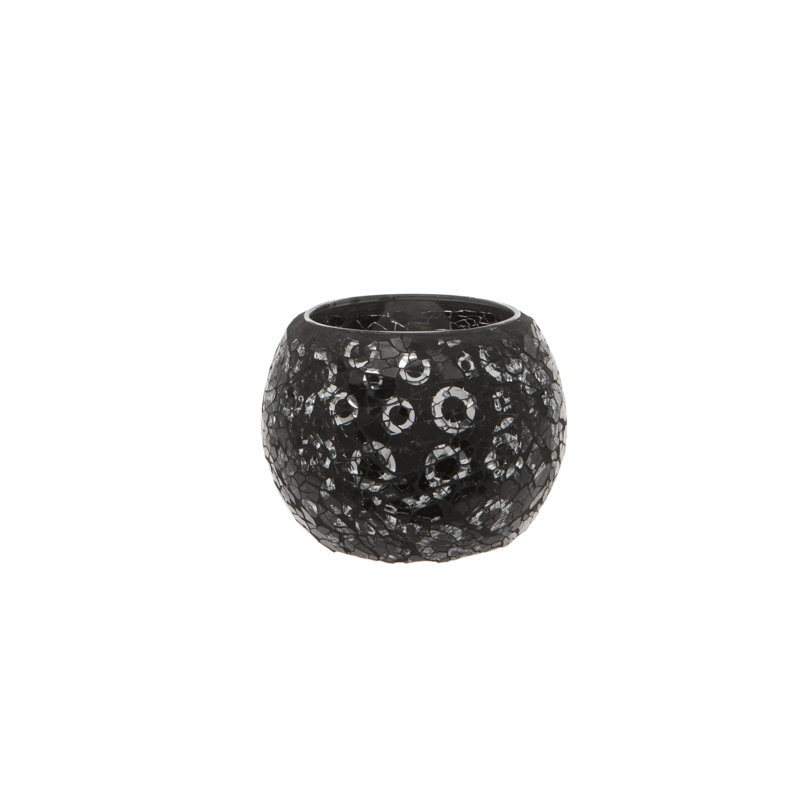 Crackled Glass Mosaic Tea Light Holder, Black and Silver, 8 x 7.5cm, Home Decoration, Gift