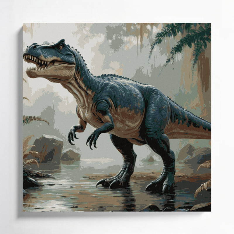Art mural sur toile vert dinosaure baryonyx, H 16 po x l 16 po