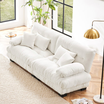 Cloud Couch 2 Seater Sofa For Living Room, Chenille 2 - Seat Sofa With 2 Lumbar Pillows And 2 Throw Pillows,Chenille