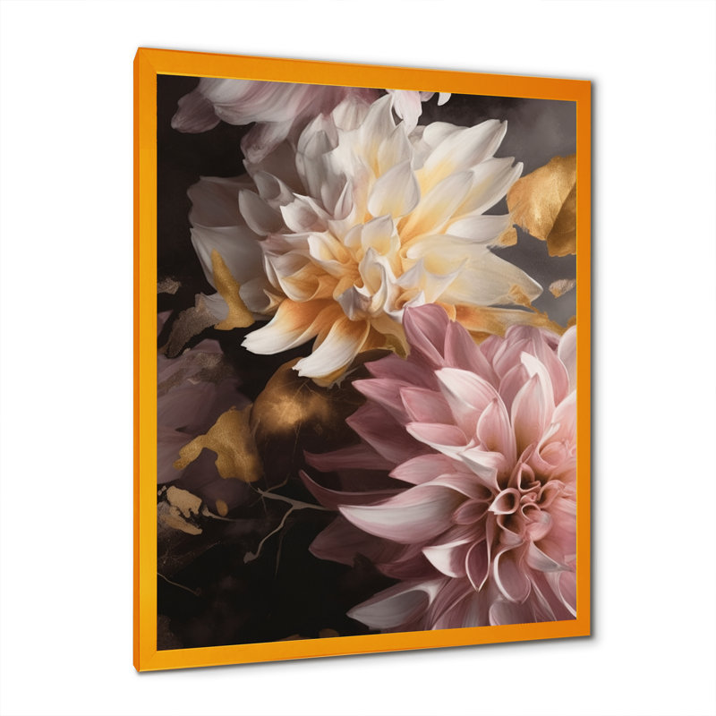 «Dynamic Mums Flowers I», reproduction, Encadrement doré, H 32 po x l 16 po x P 1 po
