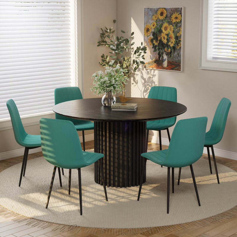 Ensemble de table de salle à manger, Noir, 7, Vert