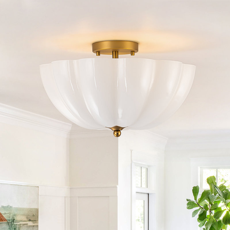 Plafonnier semi-encastré 3 lumières en verre, Blanc
