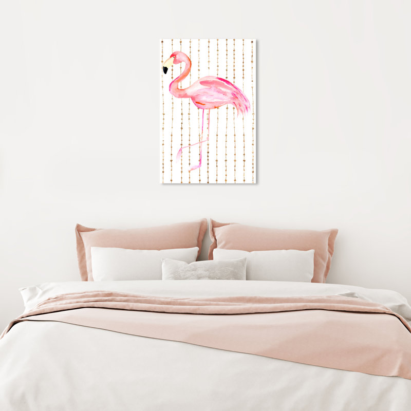 Flamant doré, oiseau tropical élégant, rose moderne - peinture sur toile, H 24 po x l 16 po, Toile tendue