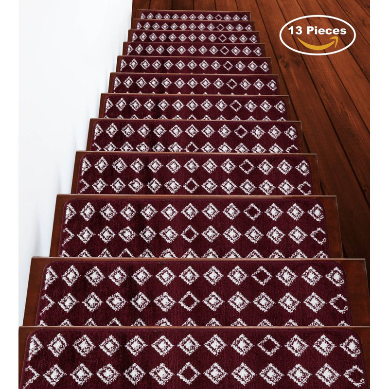 Tapis d'escalier 9 x 28 po antidérapants (ensemble de 13), Rouge