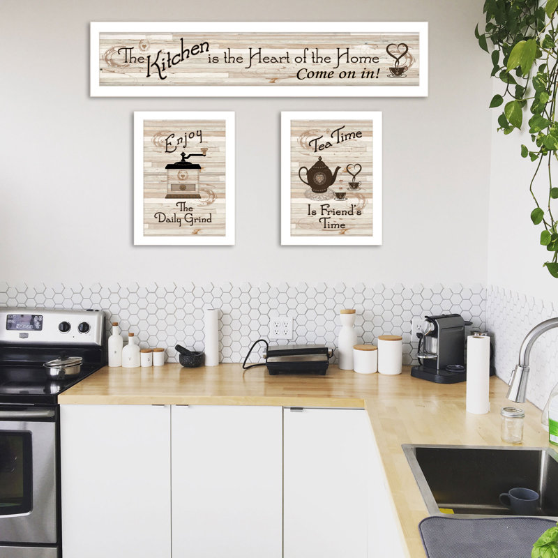"Kitchen Friendship Collection III", art mural encadré pour la maison par Millwork, H 33 po x l 11 po, Blanc