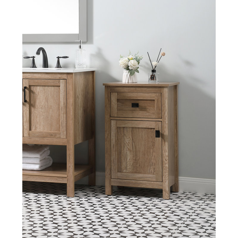 Destinique Freestanding Bathroom Cabinet, Natural Oak/Matte Black