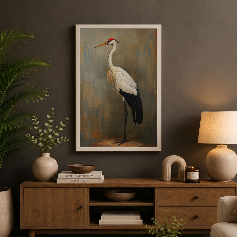 Wading Bird Boho - Wrapped Canvas, 18x12 - 45.7 x 30.5 cm, Teal Border