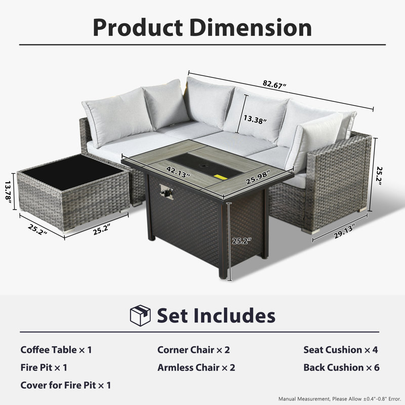 Chappotin Wicker 4 - Person Modular Patio Conversation Set with Cushions, Light Gray