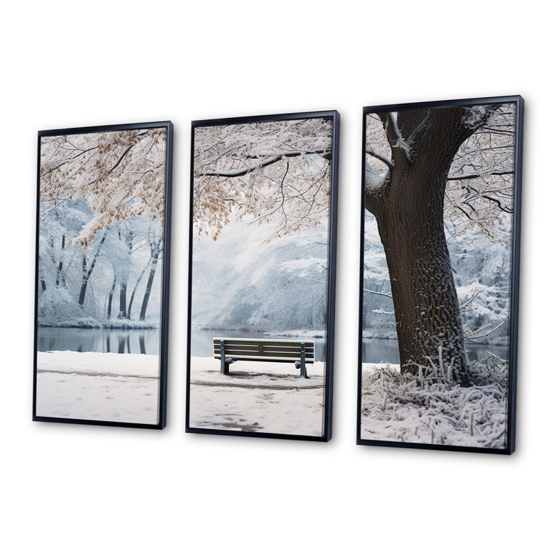 Art mural en toile «Snowy Park Floral Canopy II - Forest», Cadre flottant noir, H 28 po x l 36 po x P 1 po