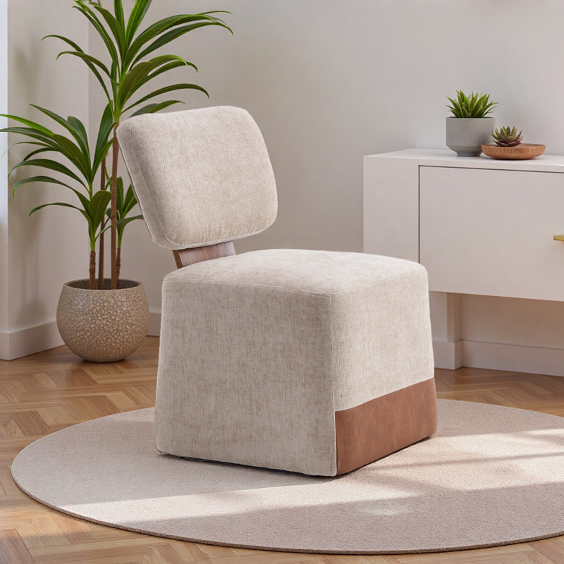 Linen Upholstered Armless Dining Chair With Casters, Beige
