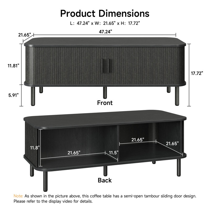 Table basse 47,2 po Mid Century Modern, Noir