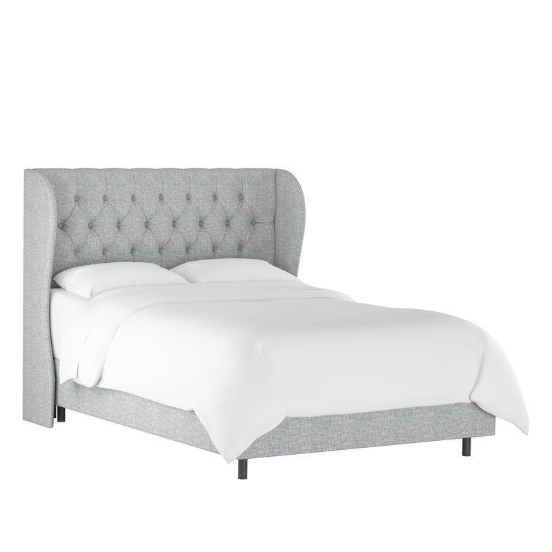 Lit tapissier capitonné standard à profil bas Tomey, Tweed Sustain® brume Milsap, Lit simple