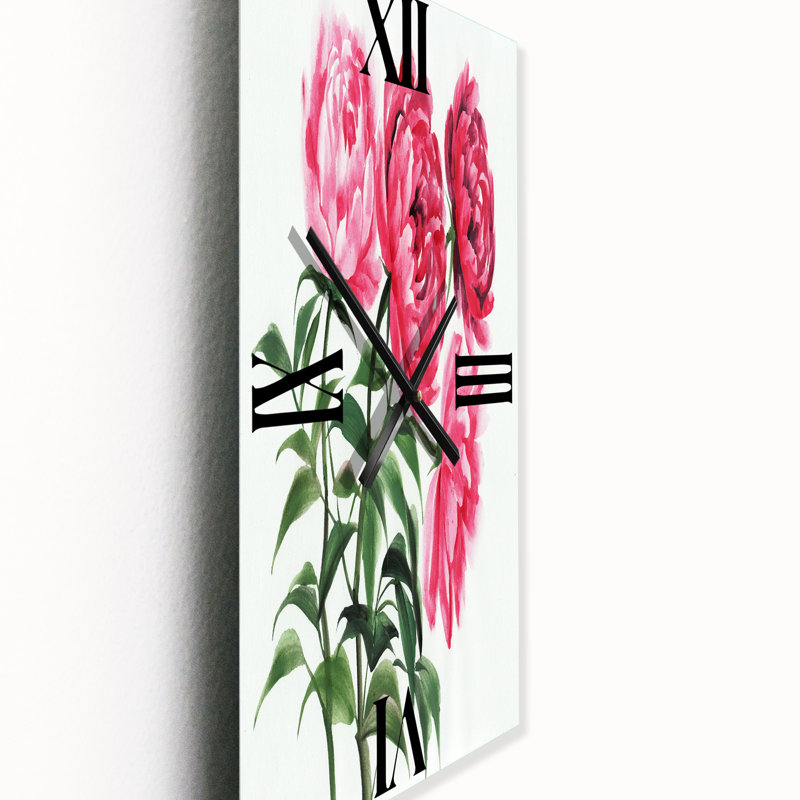 Quatre pivoines roses rétro - horloge murale traditionnelle, Grand