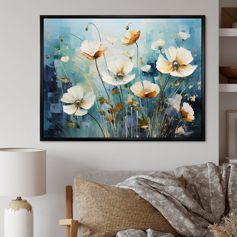 «Misty Flower Meadows I» sur toile, Cadre flottant noir, H 34 po x l 44 po x P 1,5 po