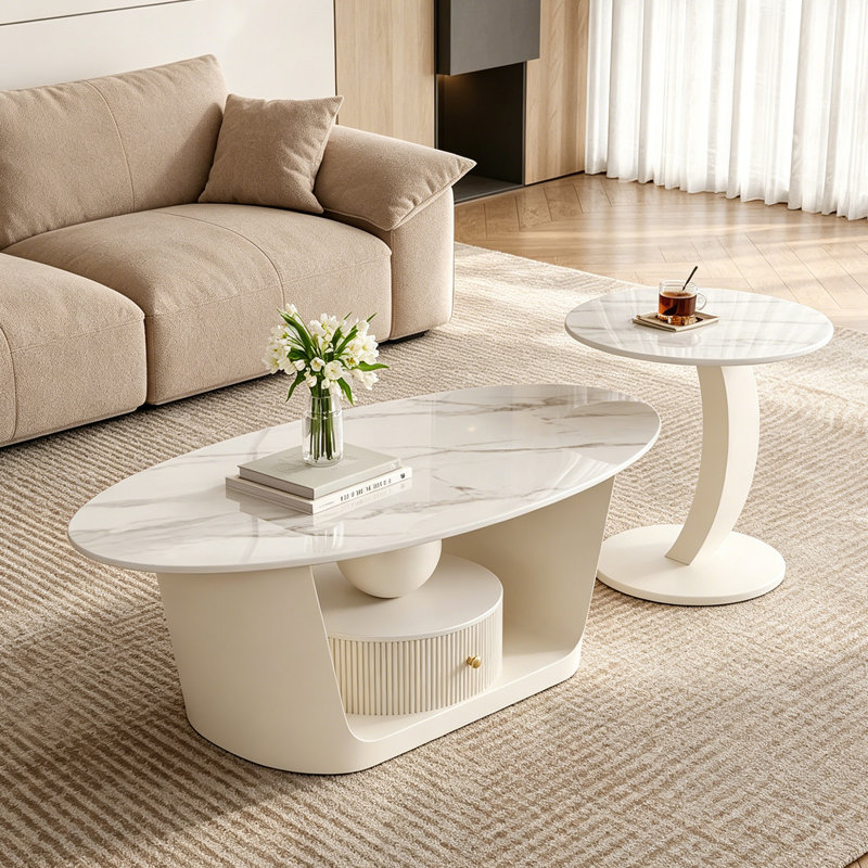 Ensemble de tables basses Creamy Style Home, Light Gray/White, 15.74" H x 51.18" W x 27.55" D