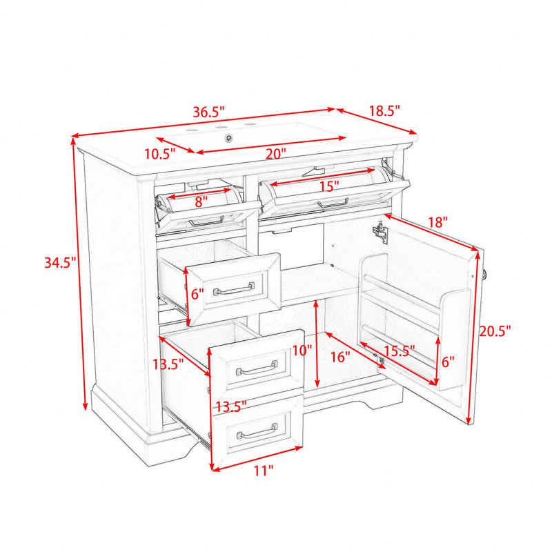 Meuble-lavabo autoportant avec lavabo en céramique, 4 tiroirs et tablette réglable, Noir