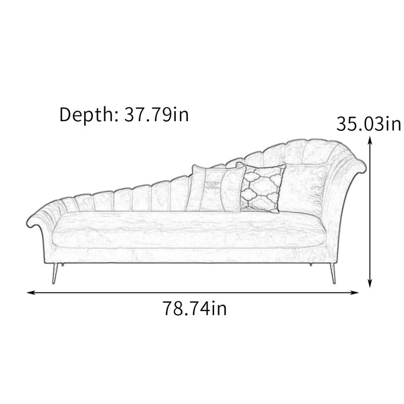 Chaise longue moderne en flanelle avec pieds en métal, Orienté à droite