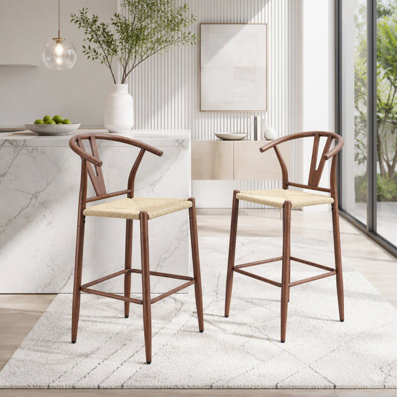Fauteuil de style médiéval en Y pour tabouret de bar, Walnut-2pcs